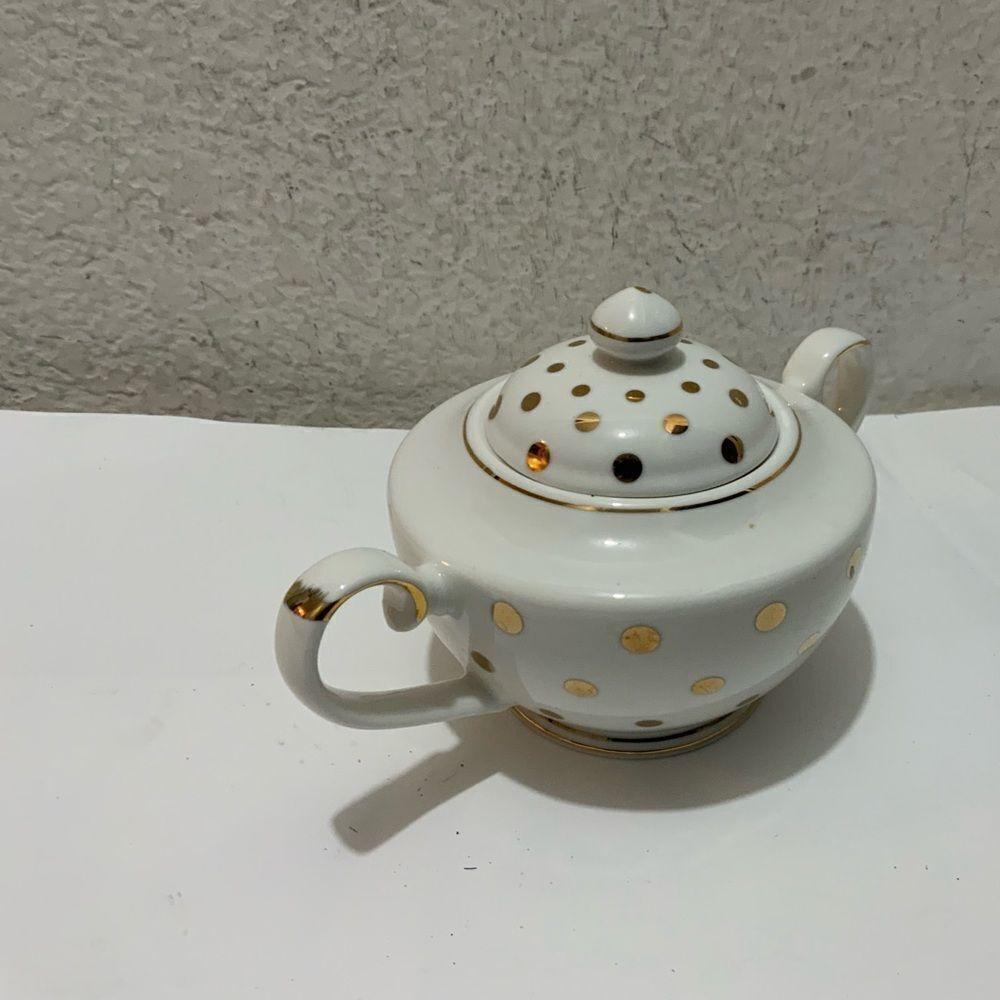 Grace s Teaware White with Large Gold Polka Dot Teapot with Lid G11